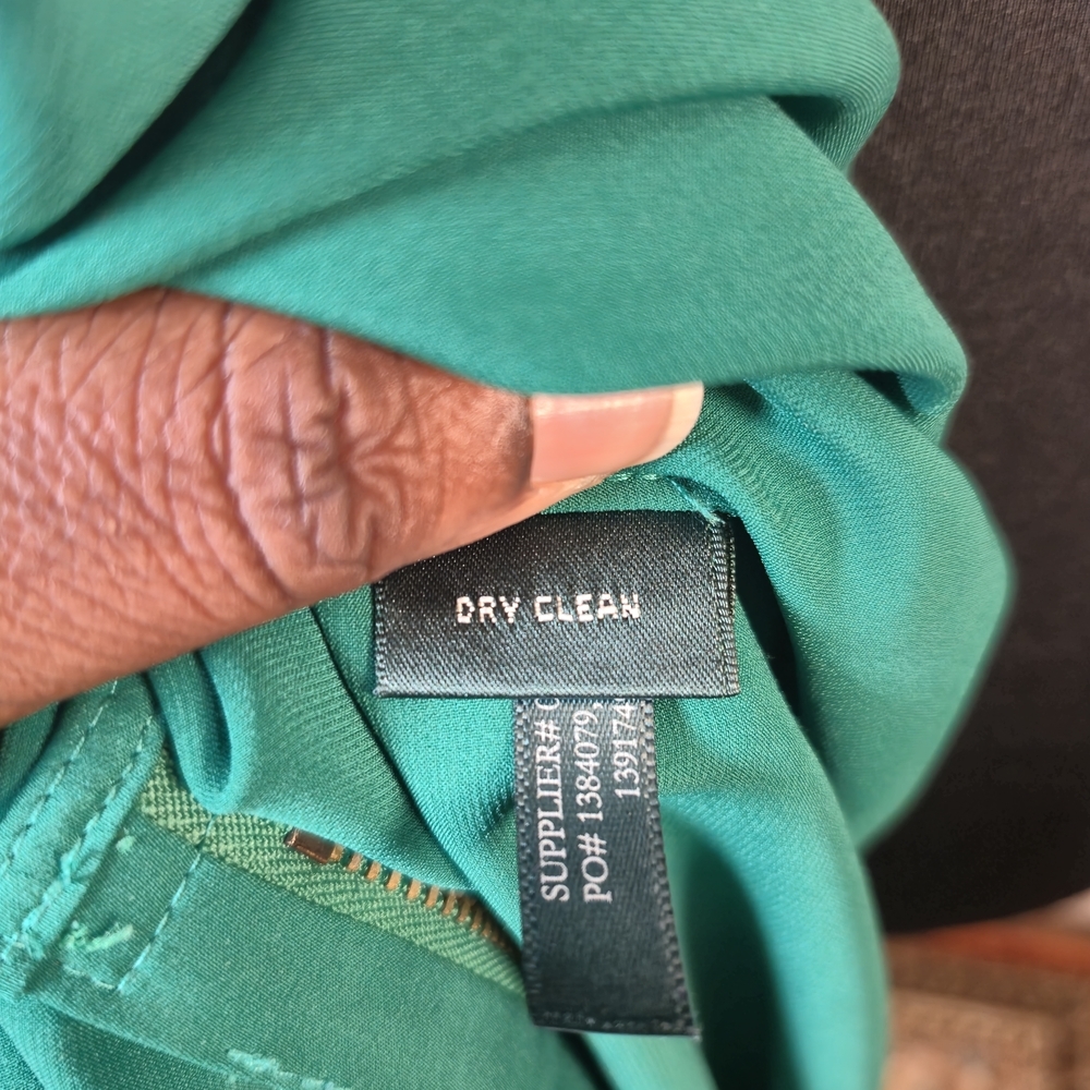 Lauren Ralph Lauren Emerald Green Satin Blouse Band Collar Half Zip Officecore L - Picture 9 of 9